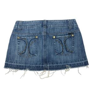 Hurley Blue Denim Mini Skirt with Studded‎ Pockets Distressed 0489